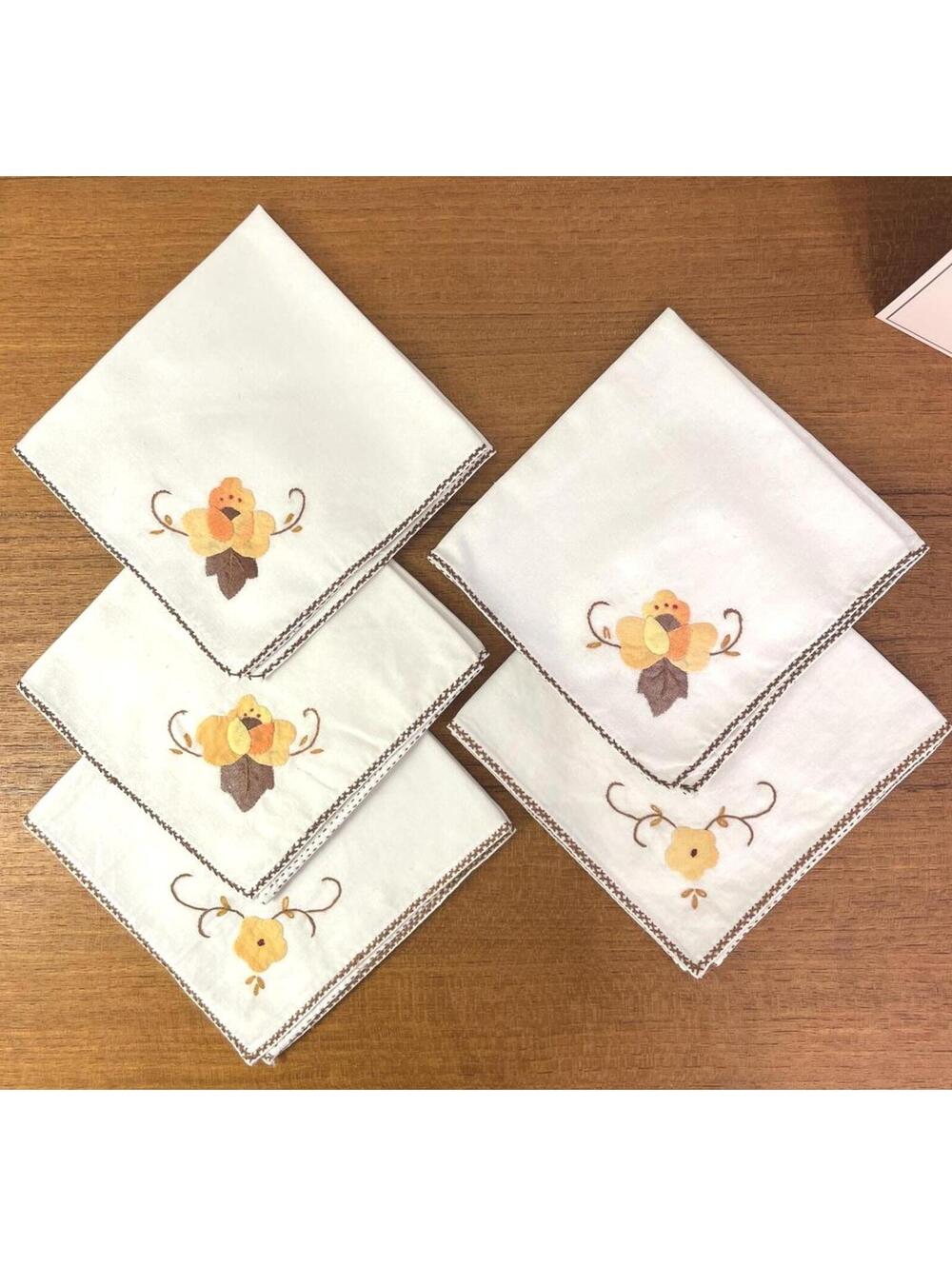 Vintage Embroidered Cocktail Napkins Set 5 Applique Floral Linen Table Decor